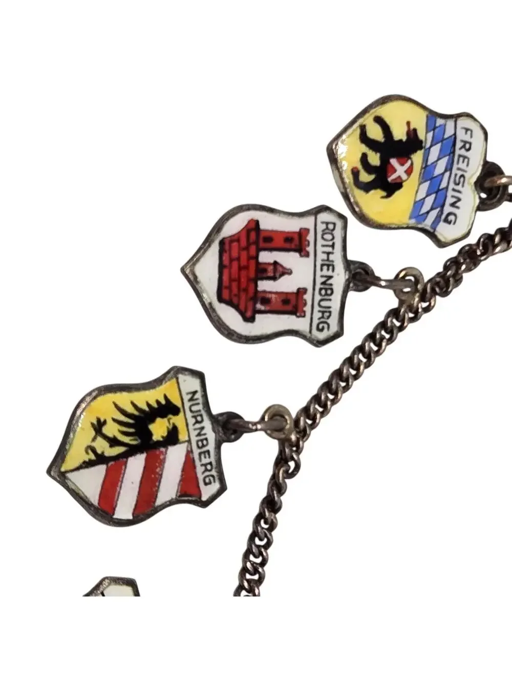 Vintage German City Crest Charm BRACELET, Six Enamel Travel SOUVENIR 800 SILVER